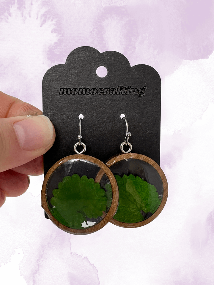 Green Leaf and Wood Window Earrings product image (1)