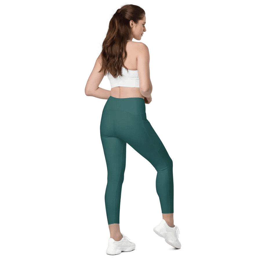 Plain Teal Green Soft Summer Women's High Waisted Premium Crossover Leggings with Pockets by Treasure Pie product image (7)
