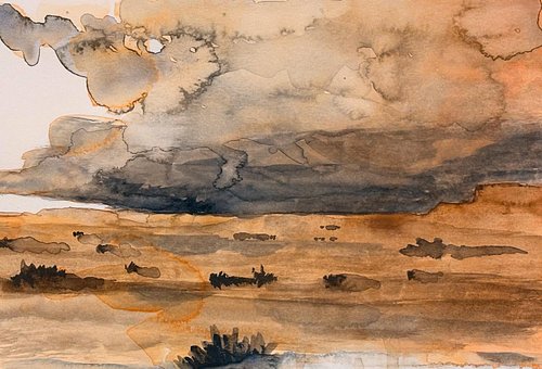 “Desert with a Chance of Rain”
Watercolor
Throwback to an older, and much smaller, little work from last spring.  Here’s hopi...