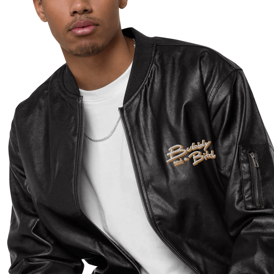 Bubbly and a B (tan shadow design) faux leather bomber jacket product image (7)
