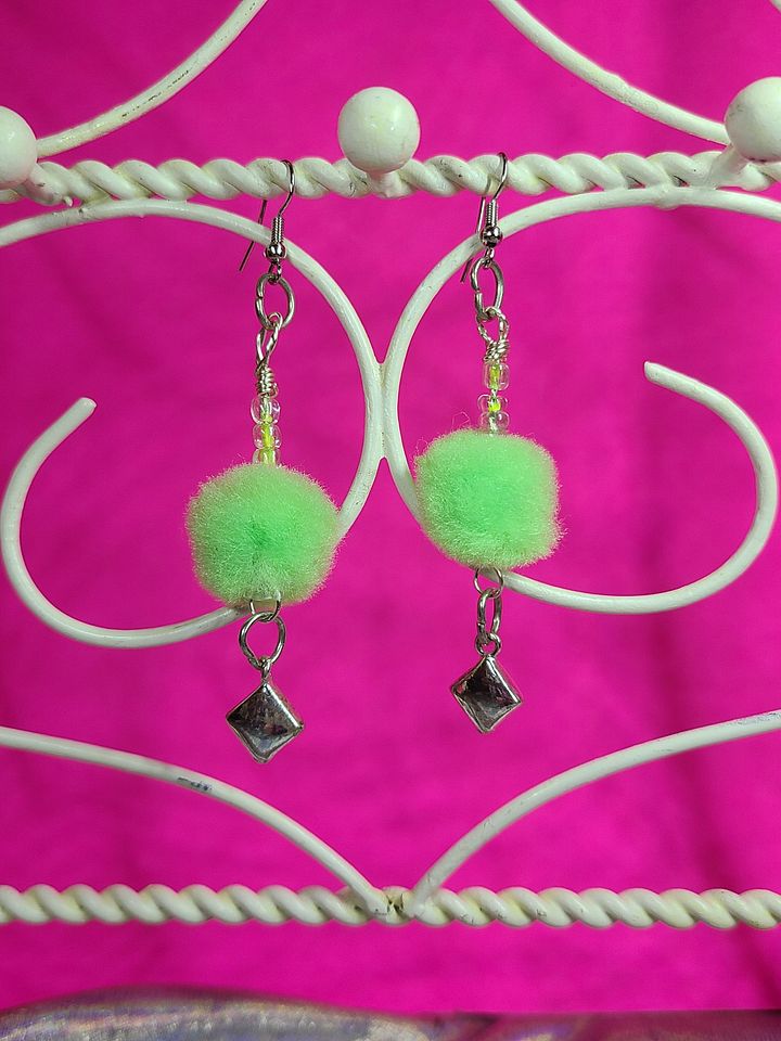 Green Pom-Pom wire wrapped Earrings product image (1)