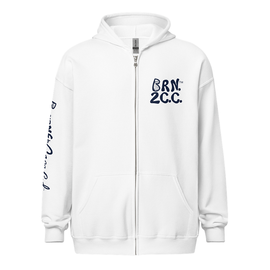 BOURNE to Cape Cod™ | DTG Vintage Print | Zip Hoodie | BRN.2C.C.™ | Coastal Classic Layer | Unisex Heavy Blend Full-Zip Sweatshirt | Navy Blue Logos product image (1)