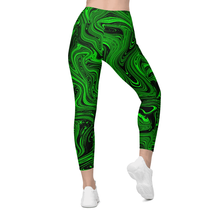 Leggings with Pockets - Green and Black Fluid Swirls product image (2)