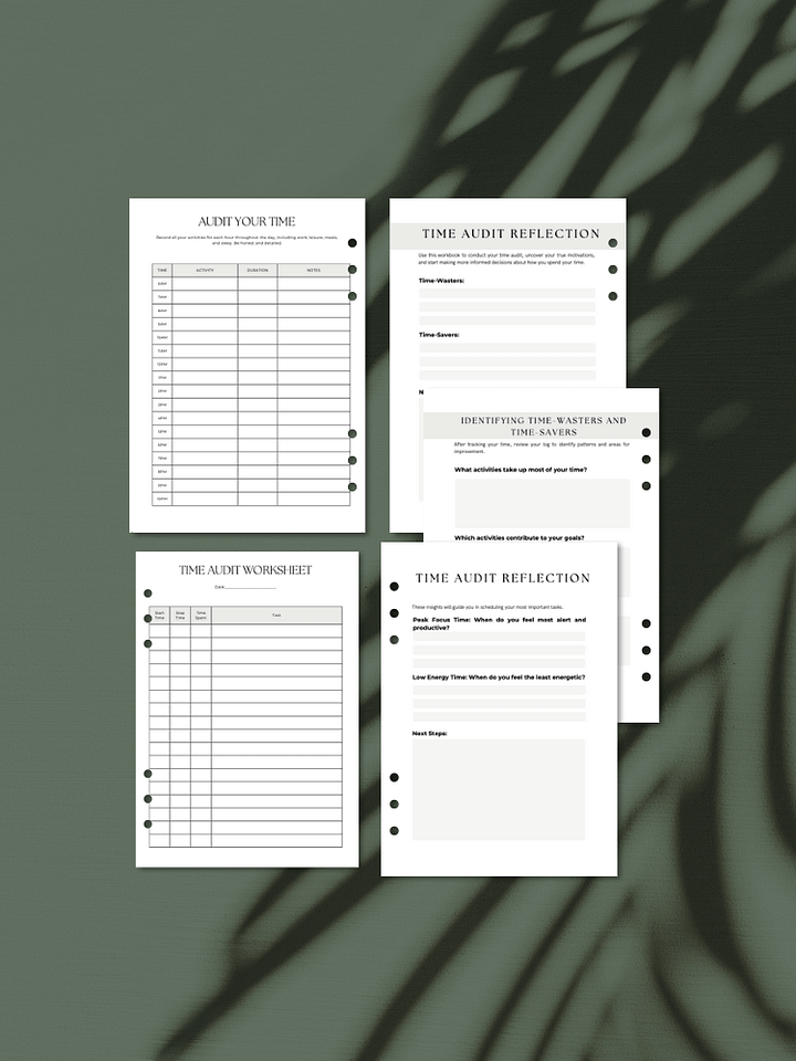 Time Audit Worksheets | A5 Productivity Printable product image (1)