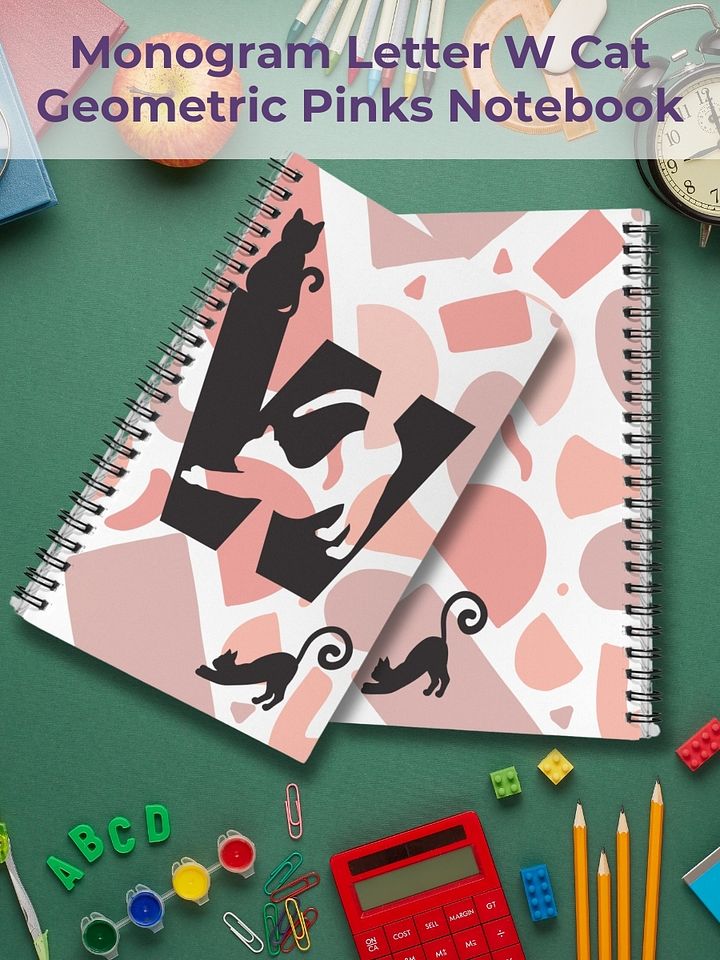 Monogram Letter W Cat Lover Geometric Pinks Notebook product image (1)