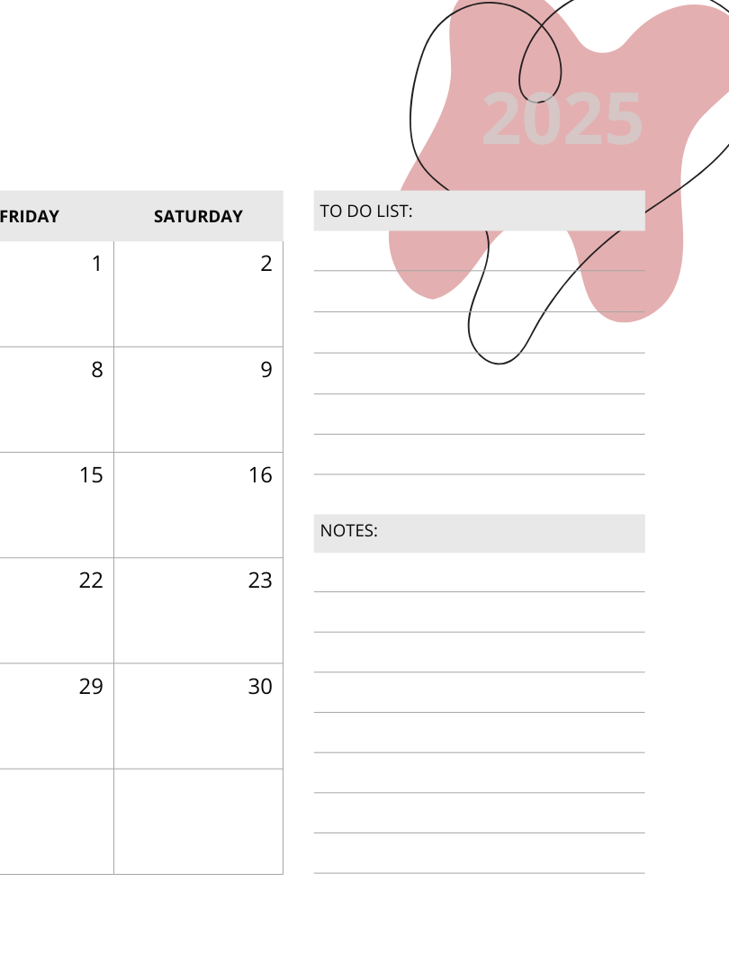 Simple printable 2025 monthly calendar product image (8)