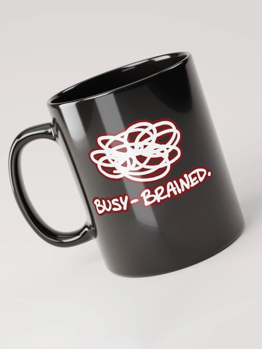 *not* mentally linear (lined design, #6D1616) glossy black mug product image (8)