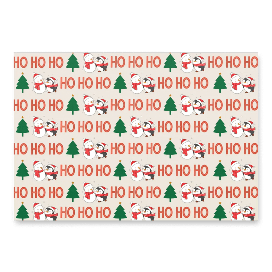 Christmas Cheer Wrapping Paper Set (3 Sheets) - Holiday Icons, Snowmen & Penguins, Festive Dots product image (2)