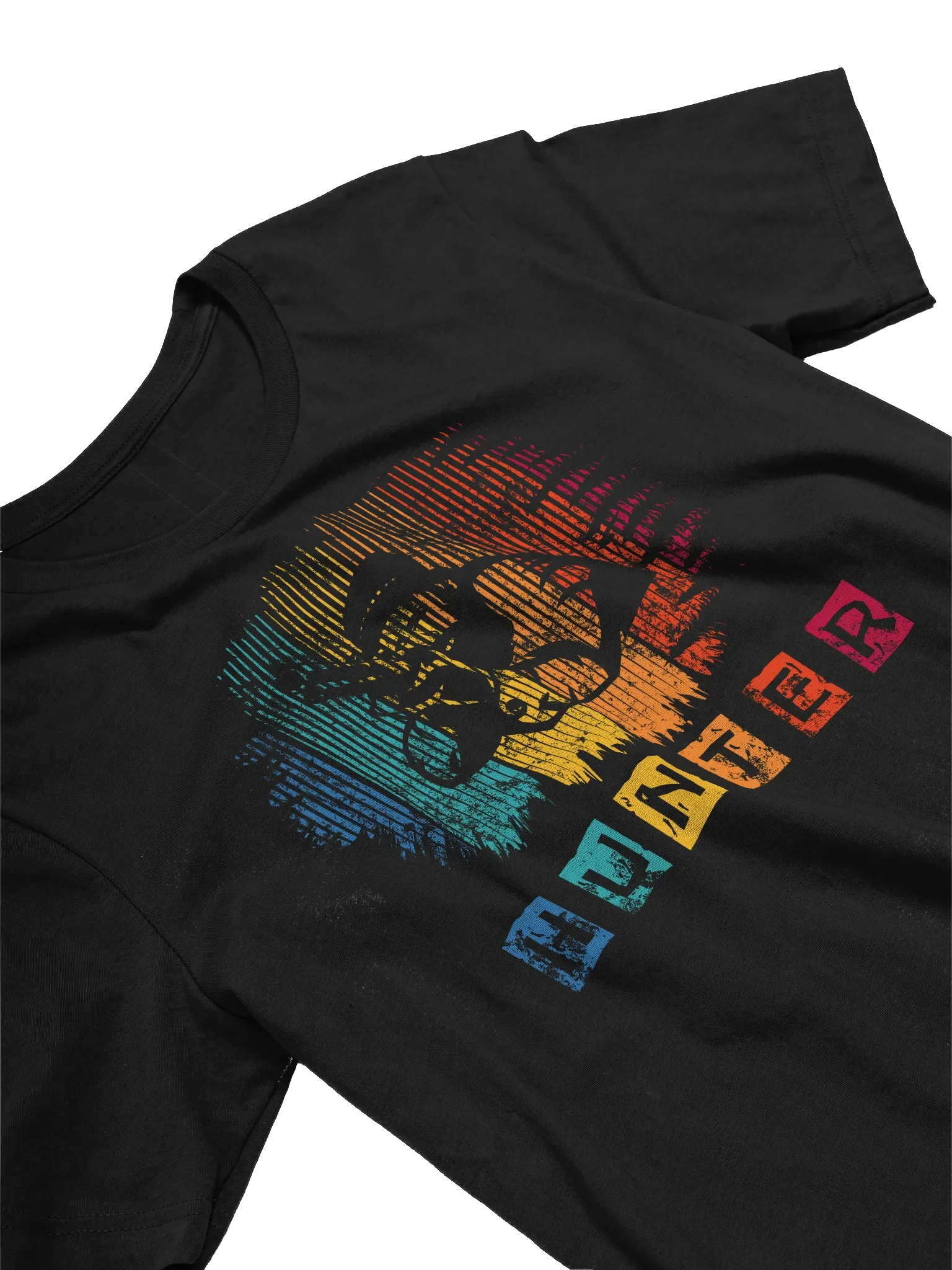 Retro Colorful Hunter T-Shirt – Distressed Silhouette & Bold Rainbow Design for Hunting Fans product image (3)
