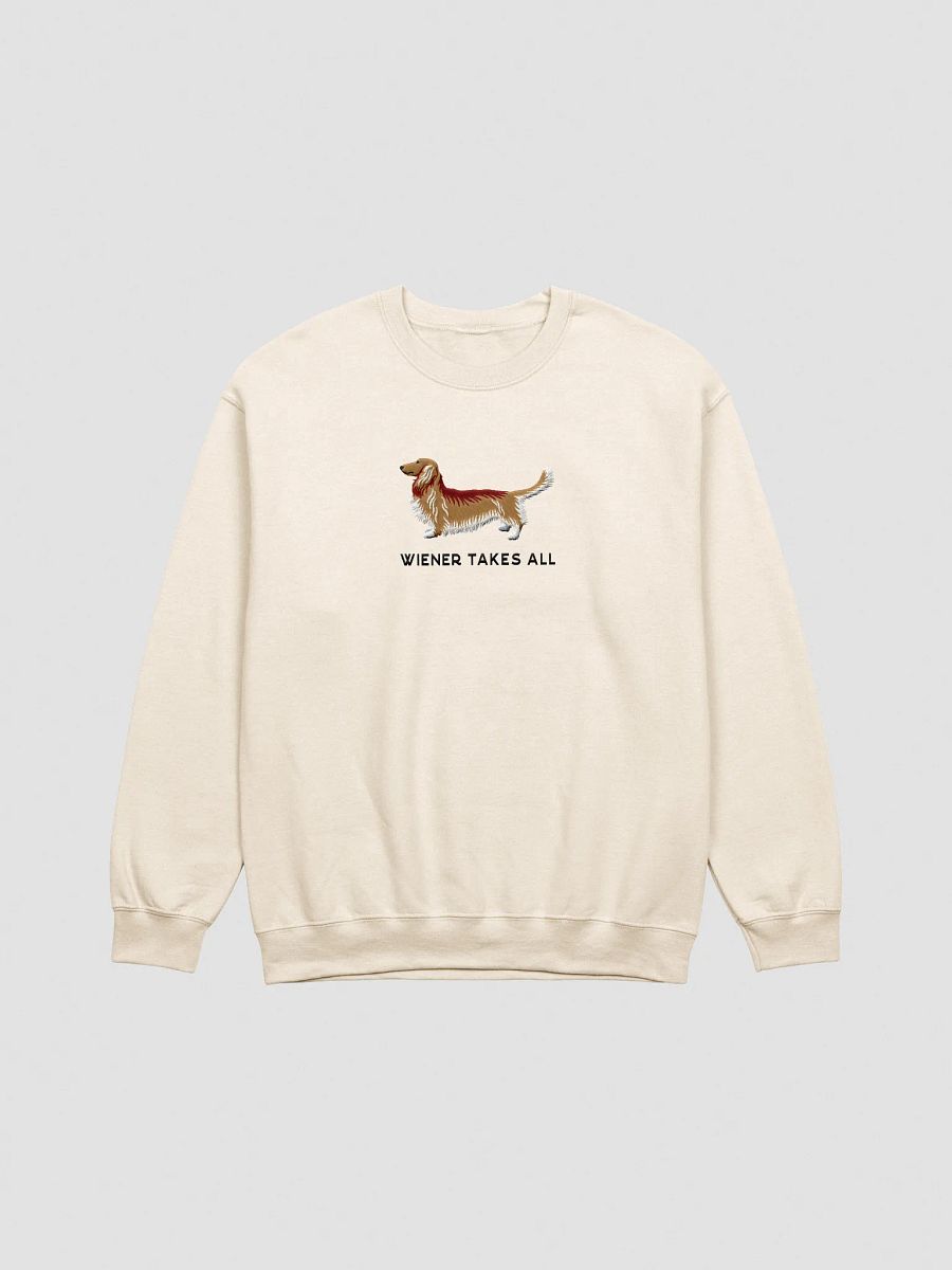 Wiener Takes All Sweatshirt (Embroidered) of a Longhaired Dachshund(Tan) product image (13)