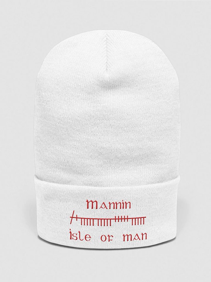 Isle of Man/Mannin Orthodox style Ogham, White with Red, embroidered Cuffed Beanie product image (1)