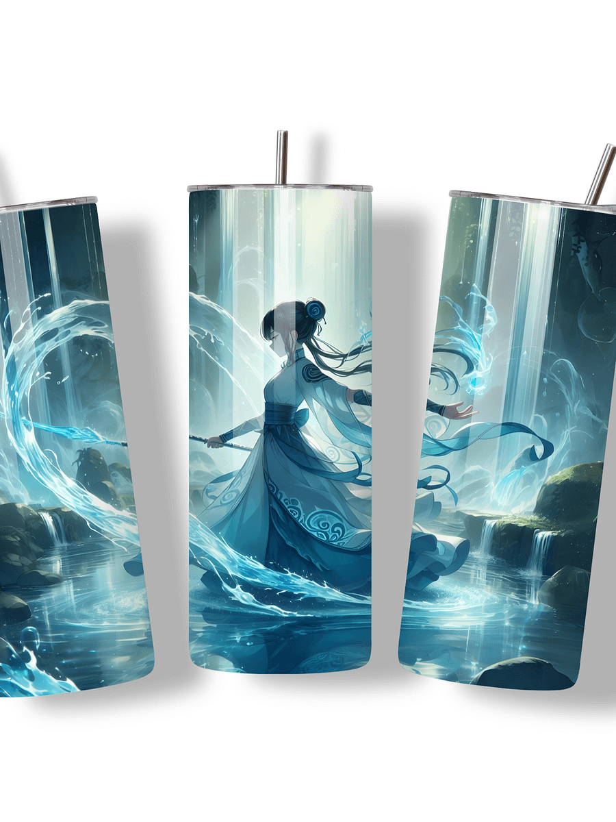 Elemental Anime Girl 20oz Skinny Tumblers with Metal Straws – Fire, Water, Earth, and Wind Designs – Double-Walled Insulated Stainless Steel Tumbler, Gift for Anime Fans and Nature Lovers (Water) product image (3)
