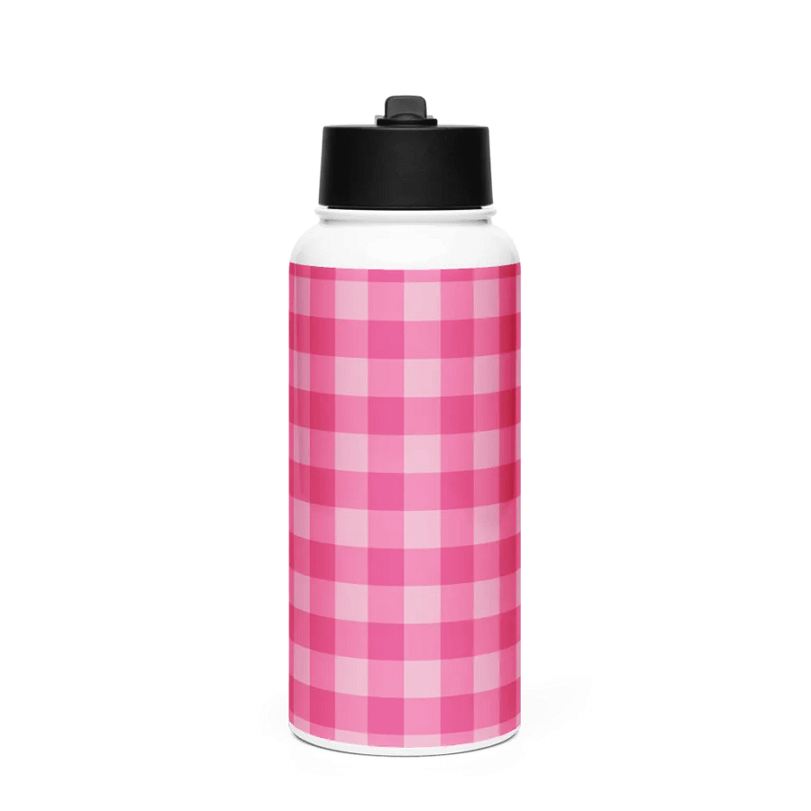 Bright Pink Checkered Plaid Water Bottle product image (4)