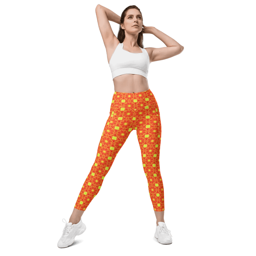Abstract Repeating Orange Flower Leggings product image (6)