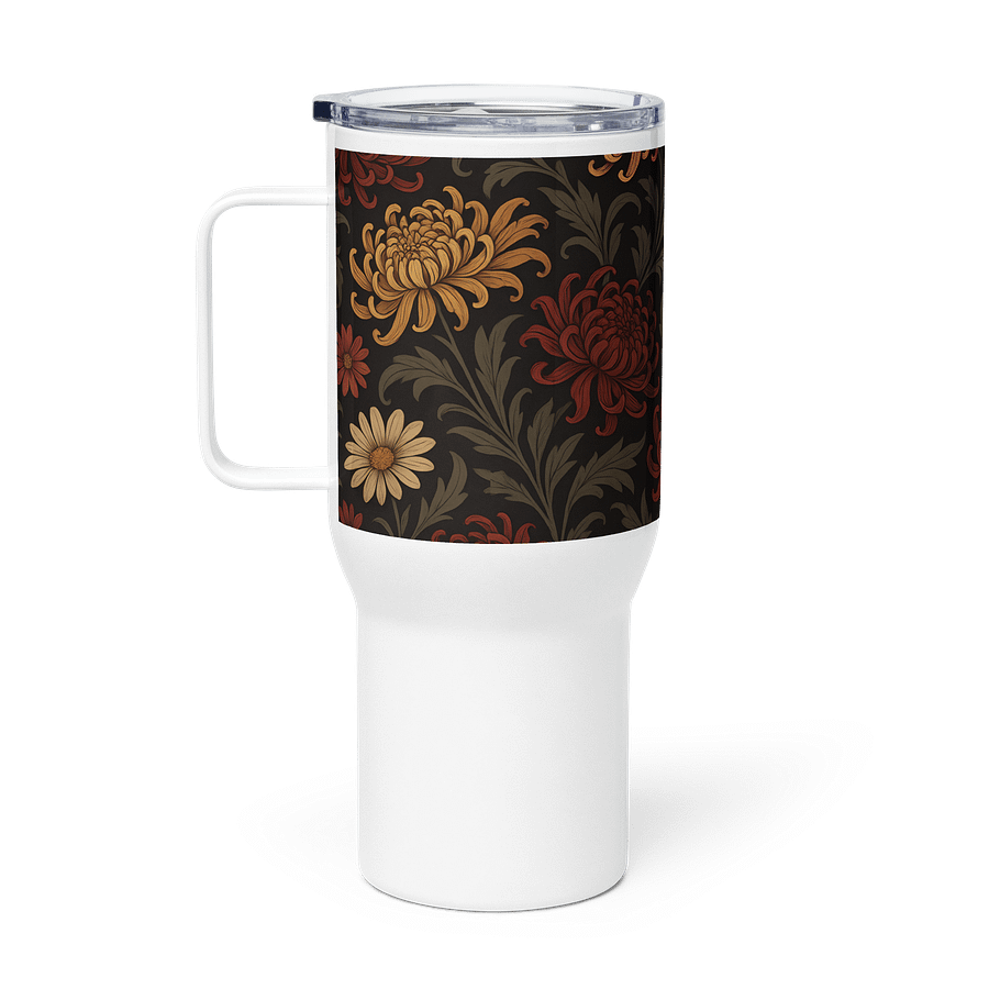 Chrysanthemum Floral Travel Mug with Handle – Coffee Tumbler Cup (25oz / 40oz) product image (1)