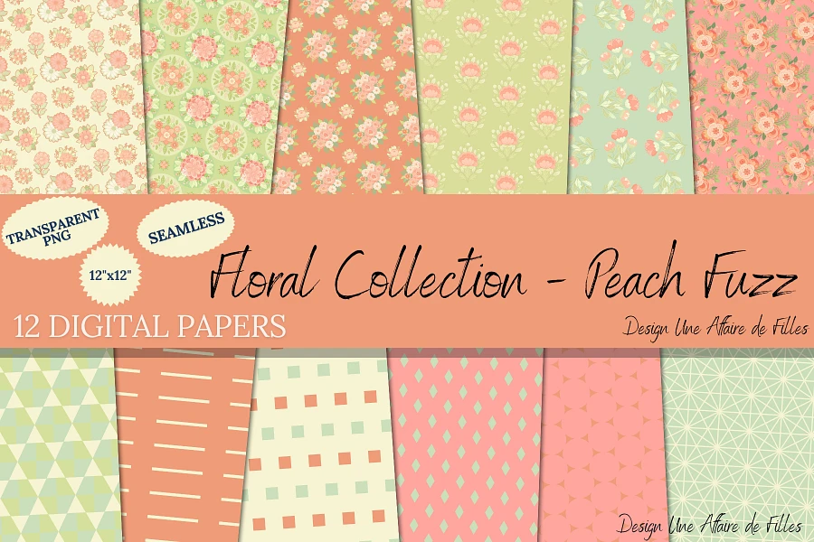 12 FLORAL PEACH FUZZ DIGITAL PAPERS product image (1)