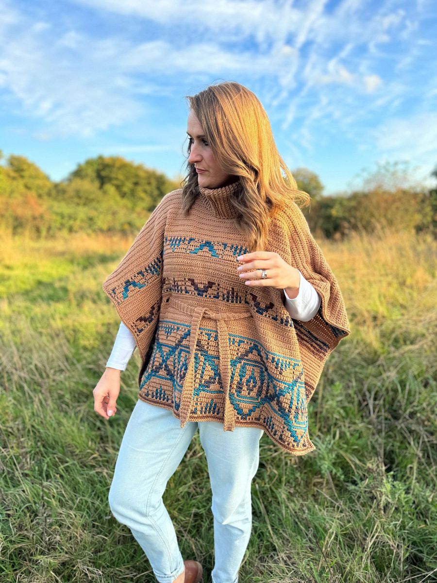 Labyrinth Poncho Adult Sizes XS to 5XL, Mosaic Crochet Poncho Pattern PDF product image (4)