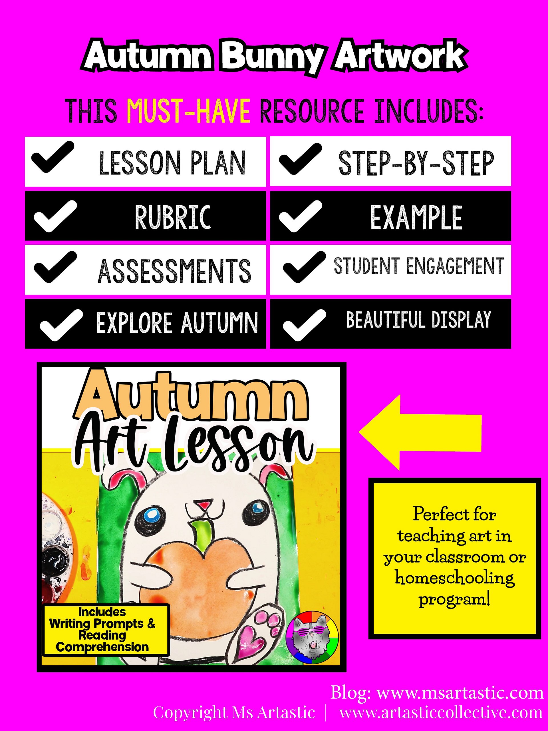 Autumn Bunny with Pumpkin Art Lesson with Reading, Writing & Reflection Activities (Grades K–3) product image (4)