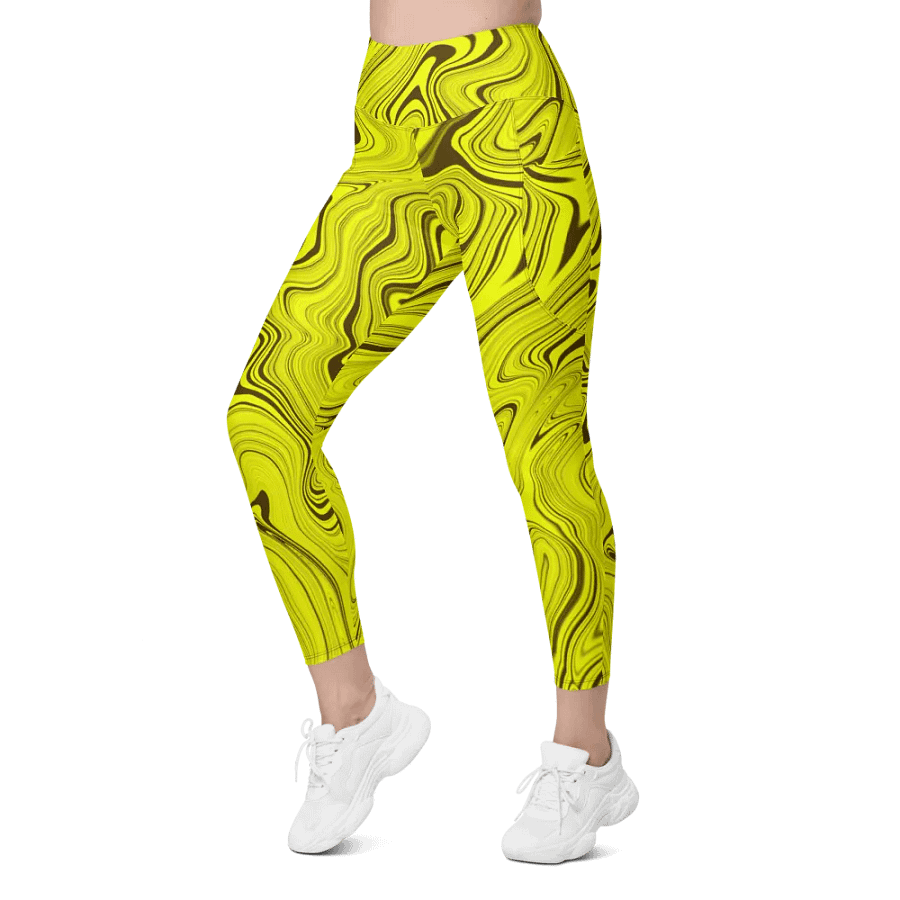 Leggings with Pockets - Yellow Liquid Swirls product image (3)