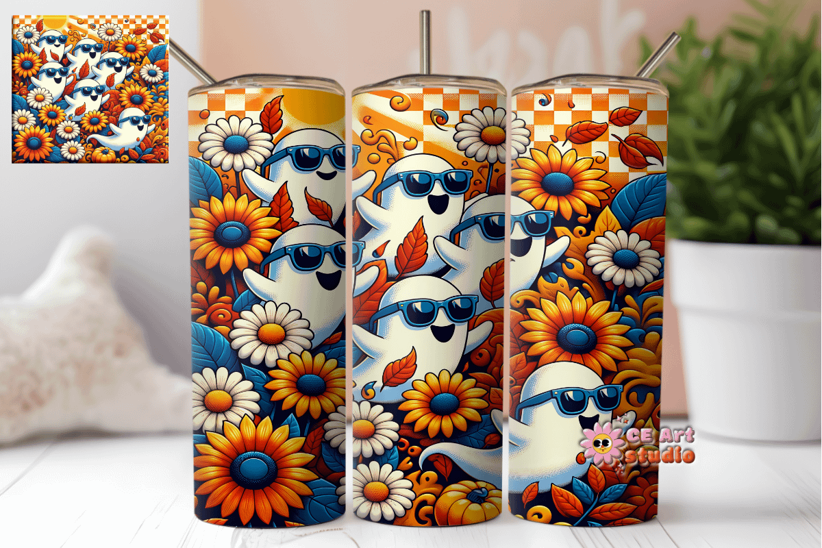 Funny Cute Spooky Ghost Tumbler Wrap PNG product image (1)