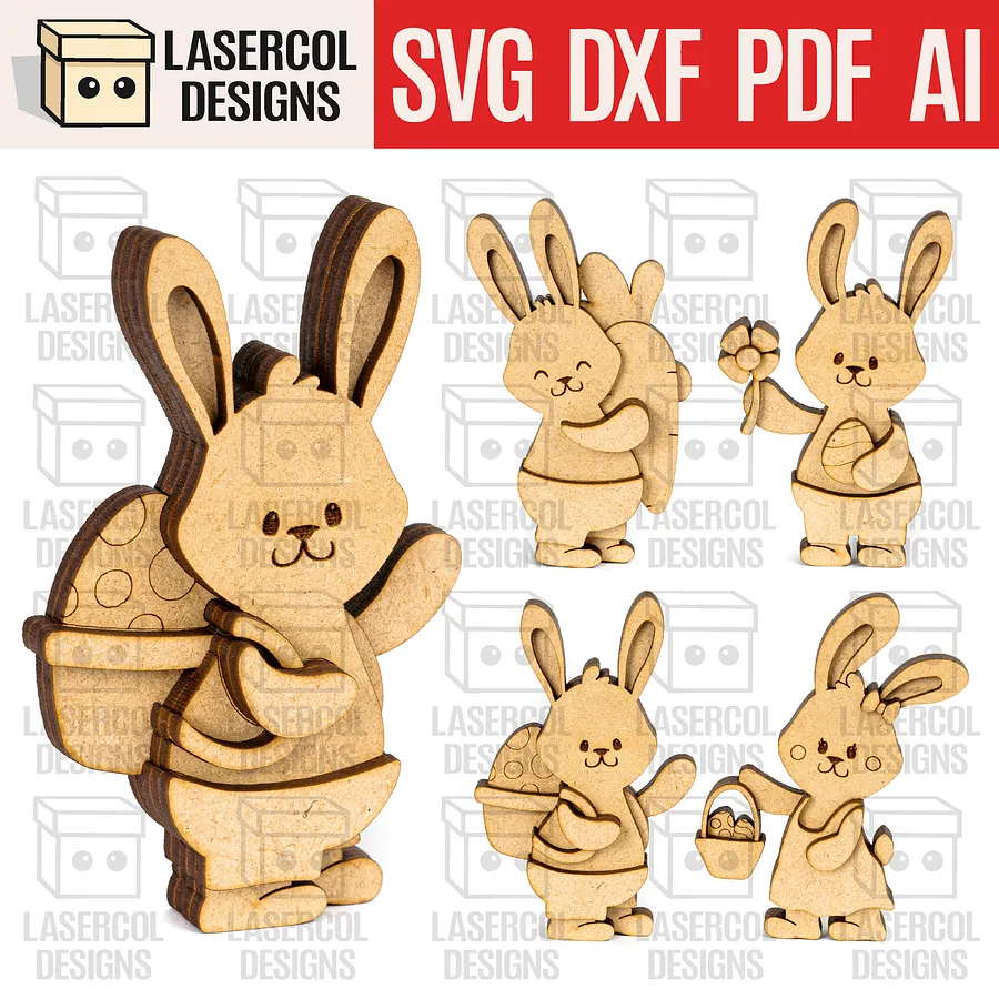 Cute Easter Bunny Figurines Set 1 - Laser Cut Files product image (1)