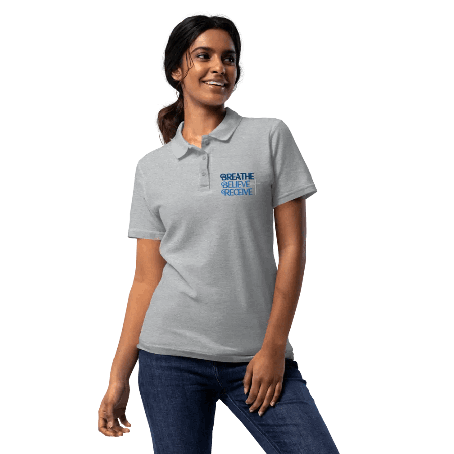 Breathe Believe Receive Women Polo Shirt, Inspirational Motivational, Self-Affirmation, Positive Vibes, Gift Idea product image (12)