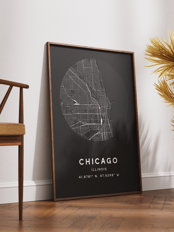Chicago Street Map Poster – Black Minimalist Circular City Art product image (2)