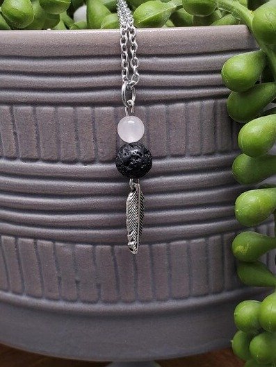 Light As a Feather Aromatherapy Necklace | Lava Stone Diffuser | Amethyst or Rose Quartz | Minimalist Healing Pendant product image (4)