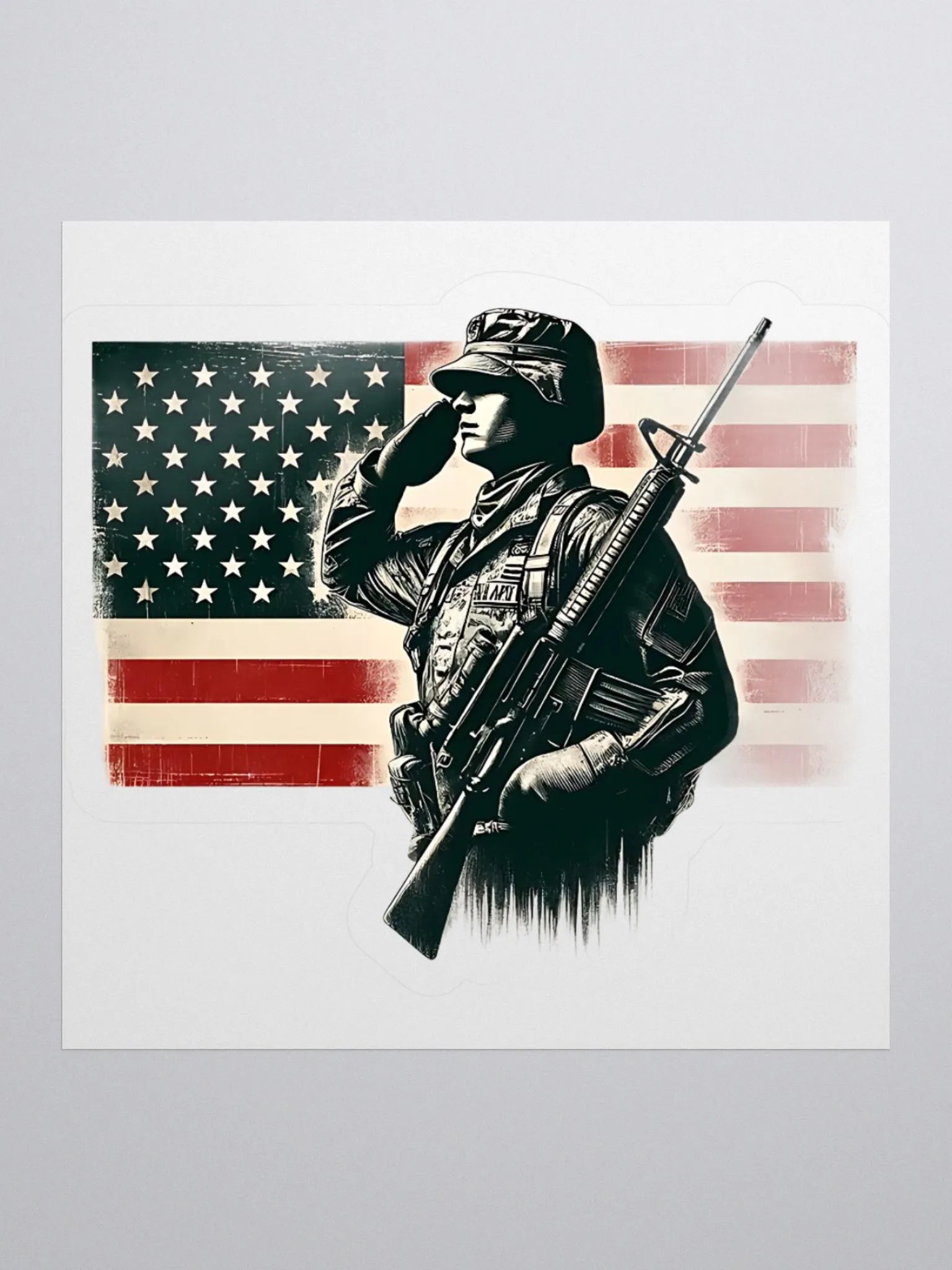 Saluting Soldier - Proud USA Patriotic Tribute Vintage Vinyl Stickers product image (2)