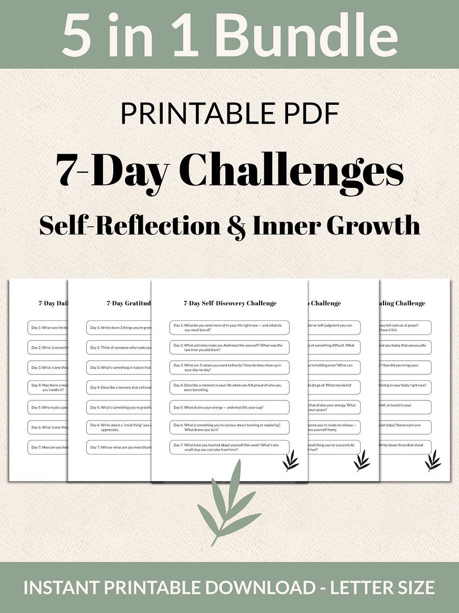 Self-Reflection & Inner Growth Bundle 7-Day Challenges Printable product image (1)