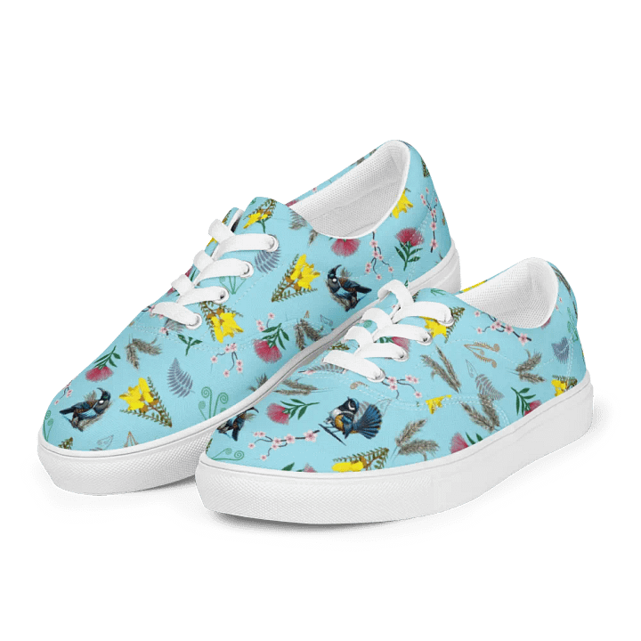 NZ Blooms and Birds Lace-Up Canvas Shoes (Blue) product image (1)