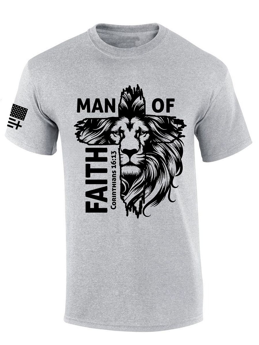 Mens Christian T-shirt Man of Faith Corinthians 16:13 Short Sleeve T-shirt product image (3)