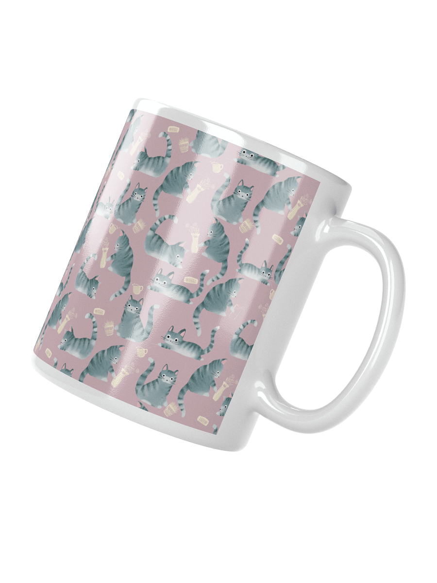 Bad Grey Tabby Cats Knocking Stuff Over Mug, Pink product image (5)