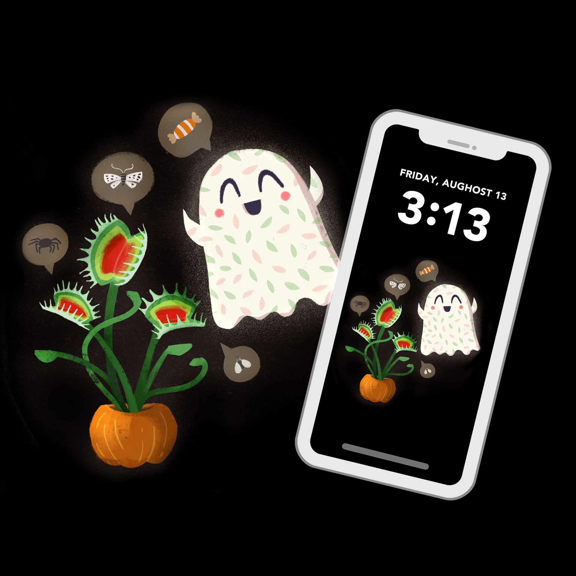 Little Ghost Plant Lover - Carnivorous Plants - Digital Wallpaper for Mobile Phone product image (2)