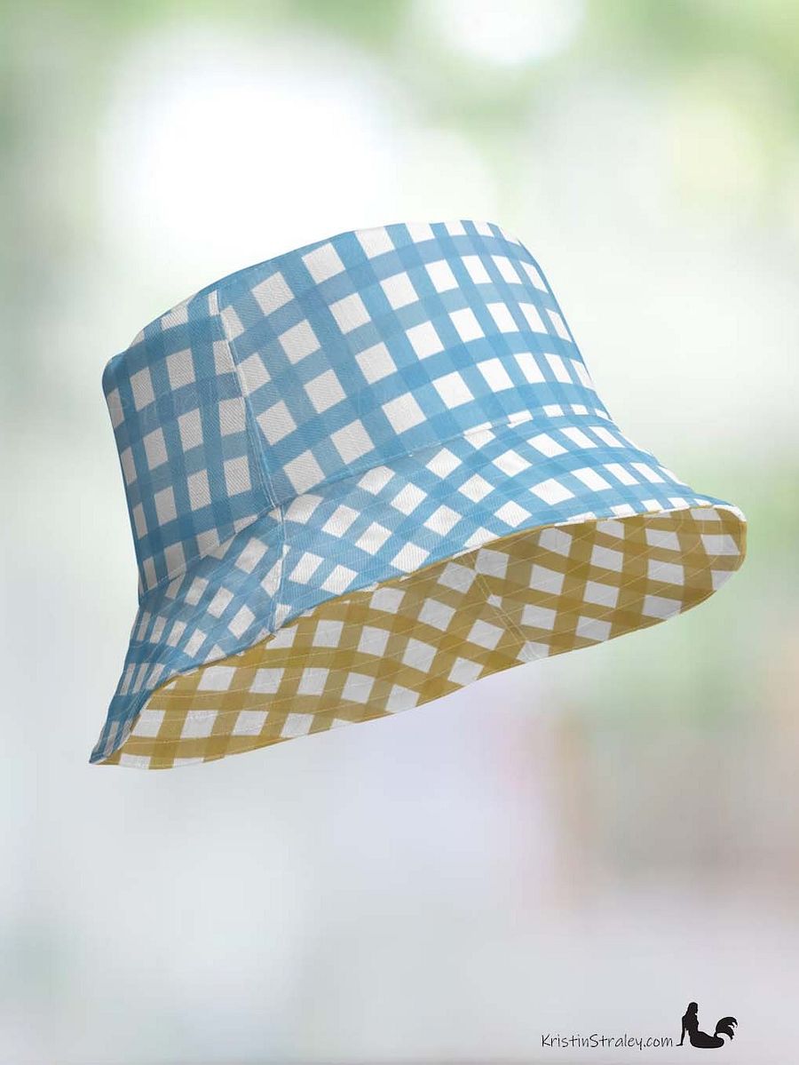 Gingham Reversible Bucket Hat Blue and Mustard Yellow Checker product image (11)