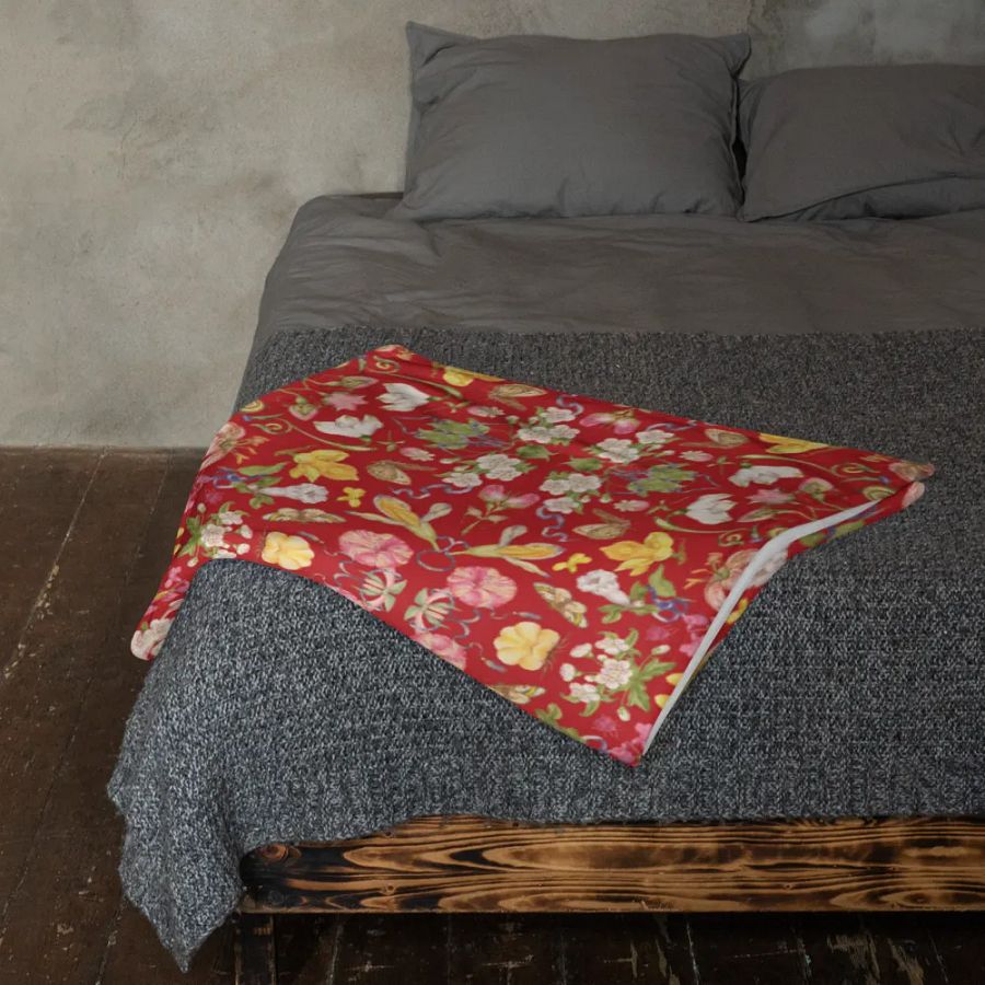 Exotic Blooming Floral Butterfly Red Throw Blanket product image (11)