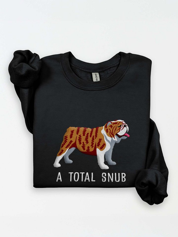 A Total Snub Sweatshirt (Embroidered) of an English Bulldog(Brindle & White) product image (1)