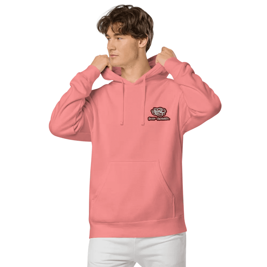 BUSY-BRAINED (L.C. maroon bubble design 2) embroidered pigment hoodie product image (6)