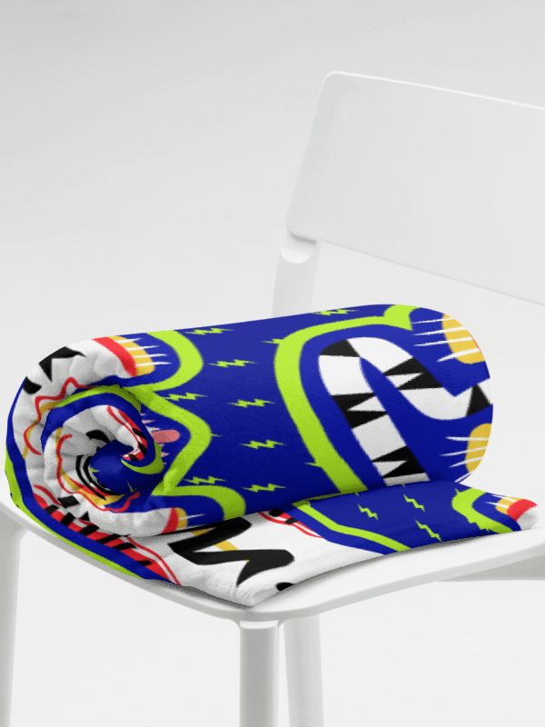 Giant White Electric Tiger Print Blanket on Blue product image (3)