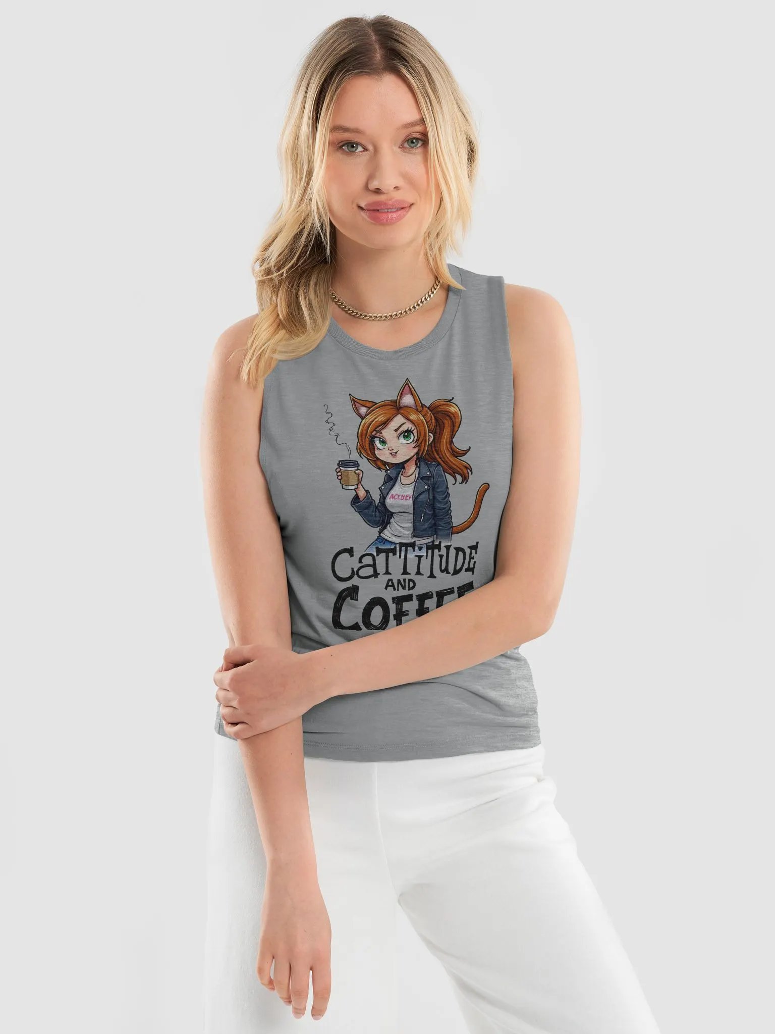 Cattitude and Coffee Flowy Muscle Tank product image (11)