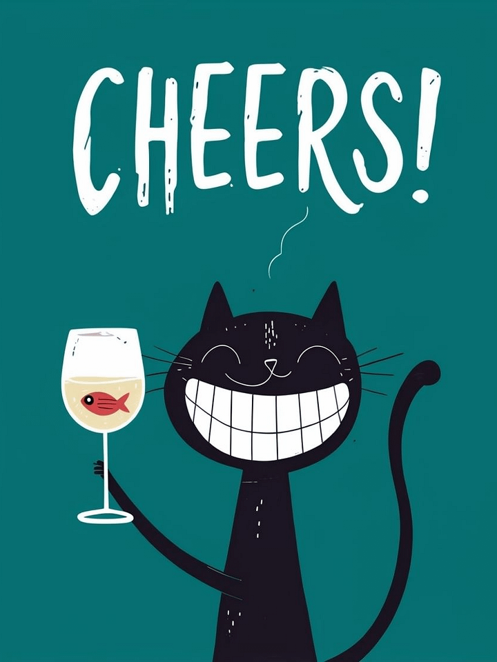 Grinning Cat Wine Cheers Framed Poster product image (1)