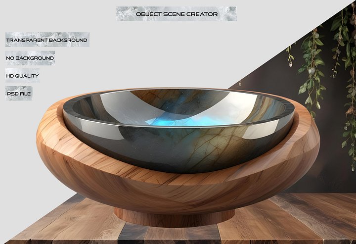 Celestial Grace – Wooden Base Crystal Bowl spa decor PNG product image (2)