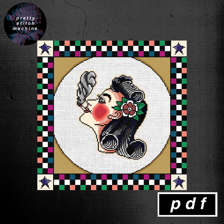 Bert Grimm Smoking Lady Head with Folk Art Frame Pattern product image (2)