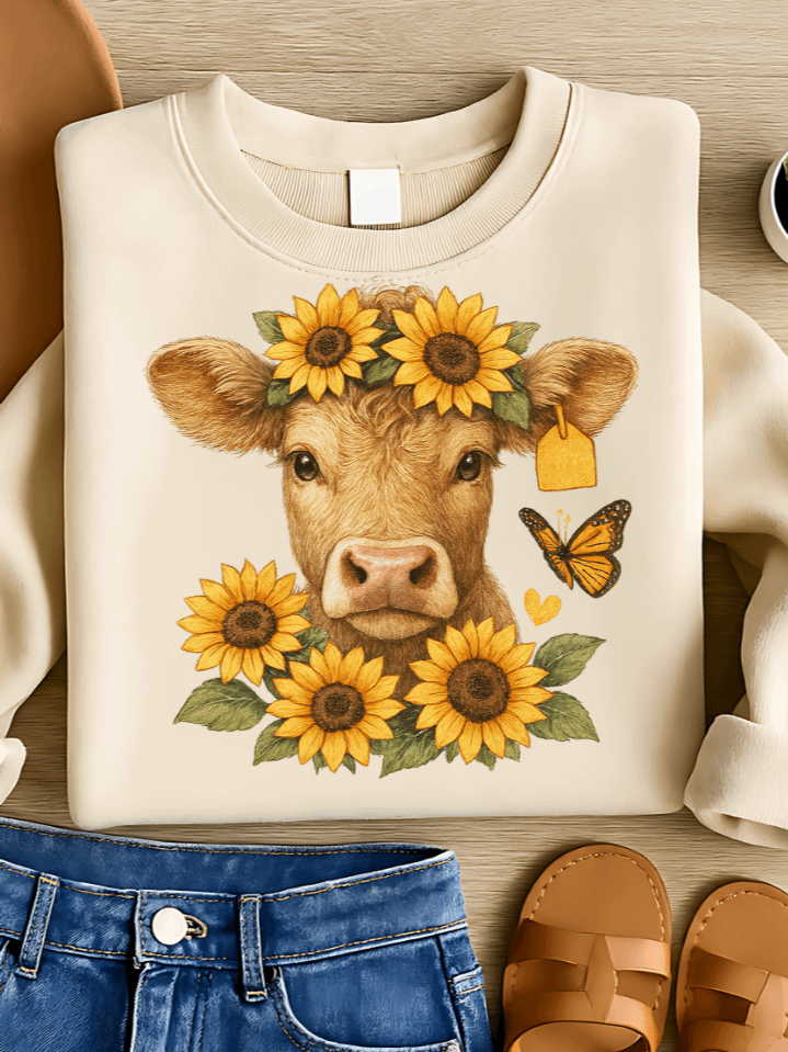 Floral Highland Cow Spring Sublimation PNG – Whimsical Springtime Farm Clipart for T-Shirts – Fresh Floral Design – 300 DPI Instant Digital Download product image (1)