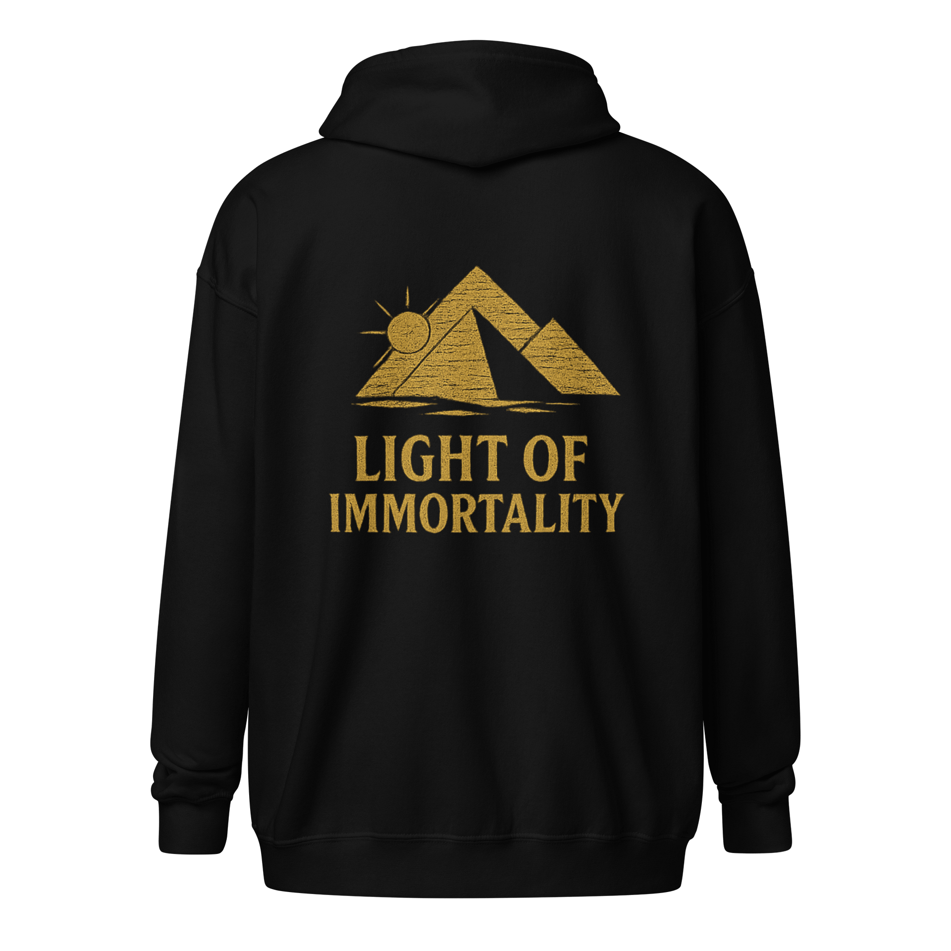 Unisex Black Shield Emblem Zip Hoodie — Gold "Light of Immortality product image (1)
