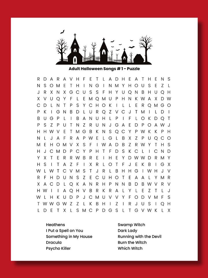 Halloween Songs Alternative Music Word Search for Adults product image (2)