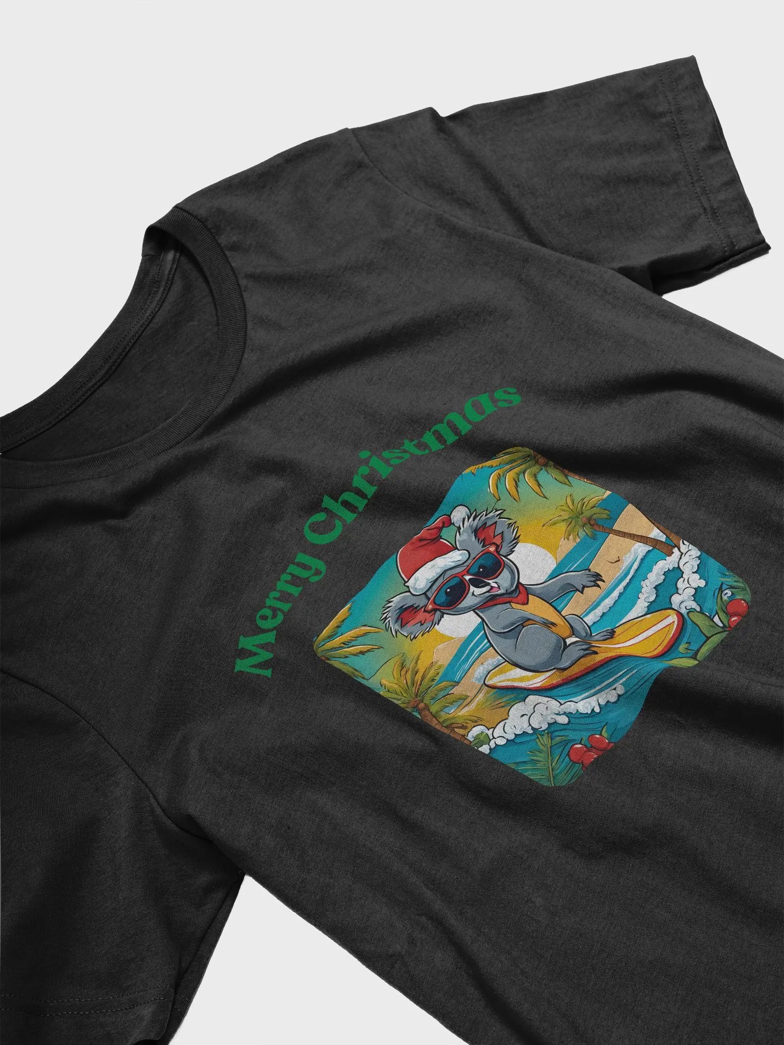 Festive Koala Surf Scene Merry Christmas T-Shirt - Green product image (3)
