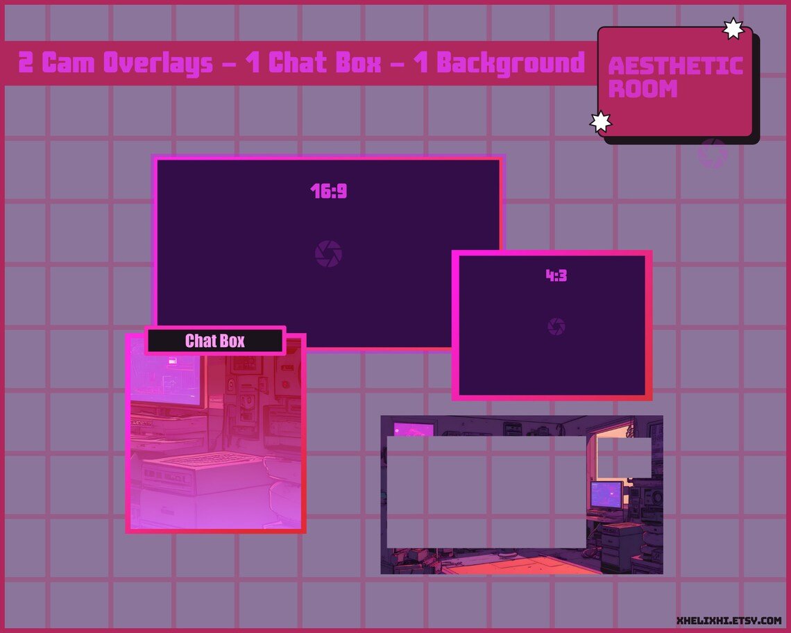 Red and Purple STREAM OVERLAY pack, Aesthetic overlay pack, twitch overlay stream package, Stream overlay pack, Animated twitch overlays product image (5)