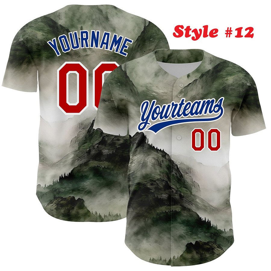 Authentic Baseball Jersey, Custom Baseball Jersey, Personalized Sport Jersey, Colorful, Number, 3D Mountains product image (186)