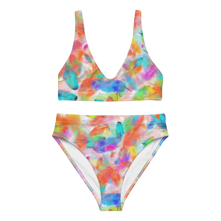 Colorful Feather Pattern Design High Waisted Bikini - v4 product image (2)